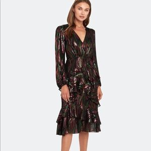 Saloni Alya Ruffle Silk Blend Lurex Midi Dress size 4